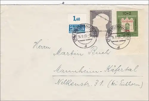 Brief aus Weidenau nach Mannheim Käfertal 1953, Eckrand