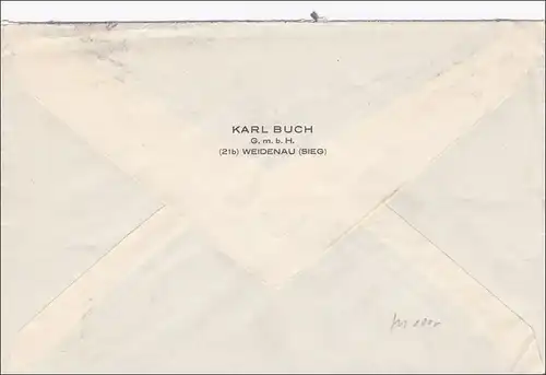 Lettre de Weidenau vers Mannheim Käfertal 1953, Eckrand