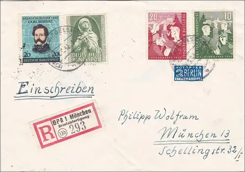 Einschreiben Briefabfertigung BPA München 1952