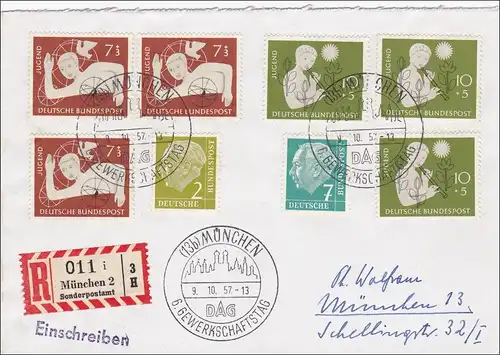 Lettre recommandée - Tampon spécial - Journée syndicale 1957 Munich - Bureau de poste spécial
