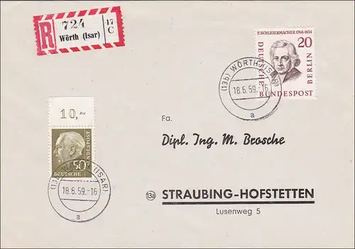 Brief aus Wörth nach Straubing 1959, Oberrand
