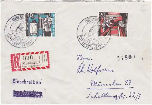 Inscription Munich - Bureau de poste spécial - Tampon spécial Oktoberfest 1957