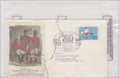 Hambourg 1975 Exposition de timbres. Lettre déchirée et scellée officiellement