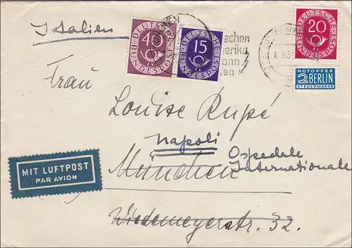 Lettre postale de 1952 de Ludwigshafen vers l'Italie - Réutilisation