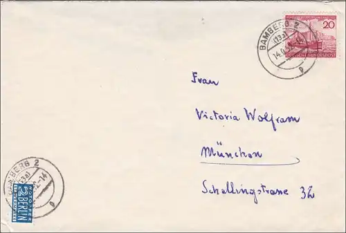 Lettre de Bamberg 1952 à Munich.
