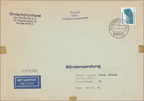Blindenhörbücherei an Blindenschule als Blindensendung - Luftpost, Geprüft, 1990