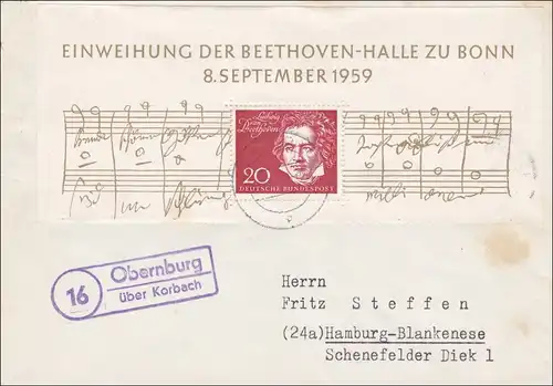 Brief aus Obernburg über Korbach nach Hamburg 1959