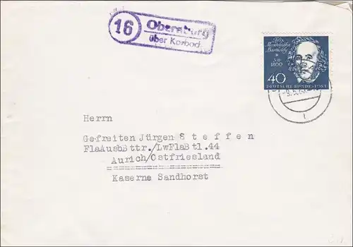 Brief von Obernburg über Korbach 1960 nach Aurich