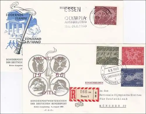 Jeux olympiques 1960 - Lettre recommandé Première édition, 2 lettres, 1x couru, FDC