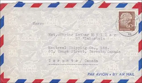 Lettre postale aérienne de Hambourg au Canada. .