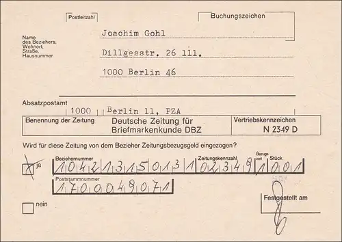 Postkarte - Prüfung einer Einziehanschrift 1976 - Einzelfrankatur MiNr. 903