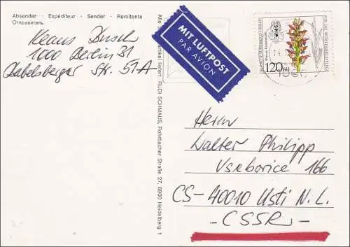 Postkarte Fernschach - Berlin CSSR Luftpost