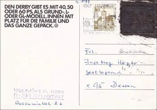 Postkrieg Helmstedt - Derby Kfz Ansichtskarte nach Dessau