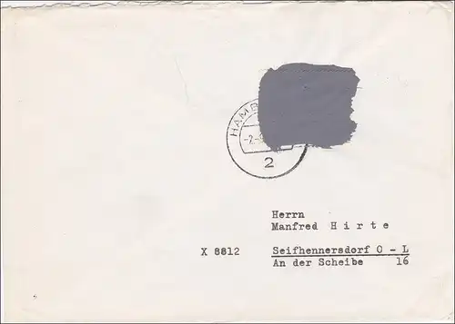 Postkrieg  Brief aus Hamburg nach Seifhennersdorf