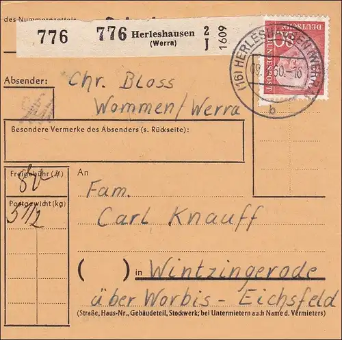 Carte de Herleshausen 1960 vers Wintzingerode