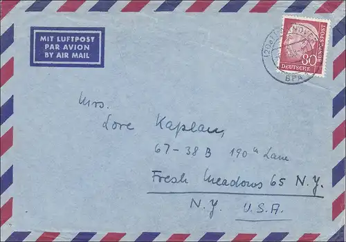 Lettre postale aérienne de Hanovre aux États-Unis en 1958