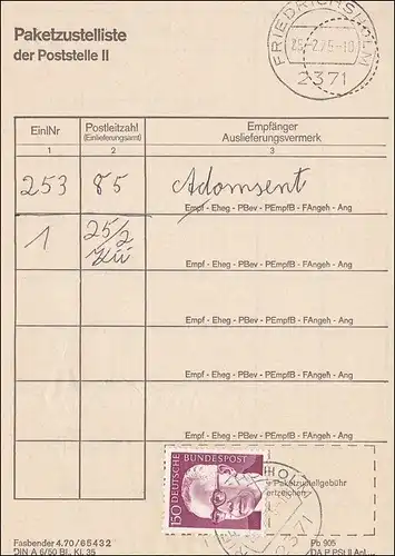 Liste des colis Friedrichsholm 1975 eurostat