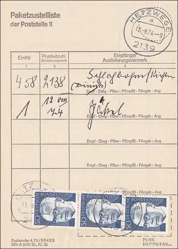 Paketzustellliste von Hetzwege 1974