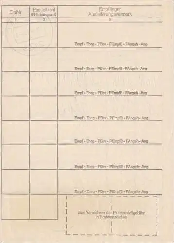 Liste de livraison de colis de voies de levage 1974