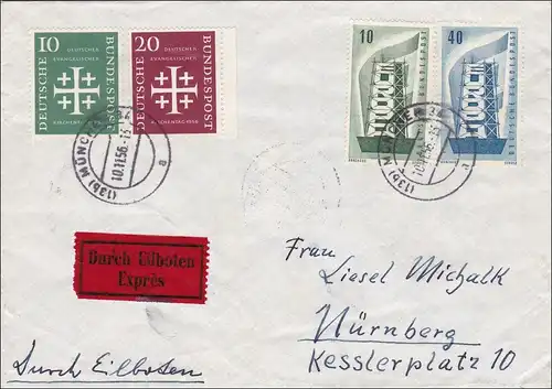 Lettre d'Eilbotenschrift de Munich à Nuremberg 1956