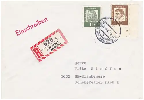Lettre recommandé de Francfort-sur-le-Main à Hambourg - Eckrandmarke