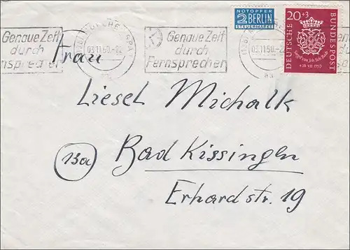 Lettre de Munich à Bad Kissingen 1950, timbres publicitaires Téléphones