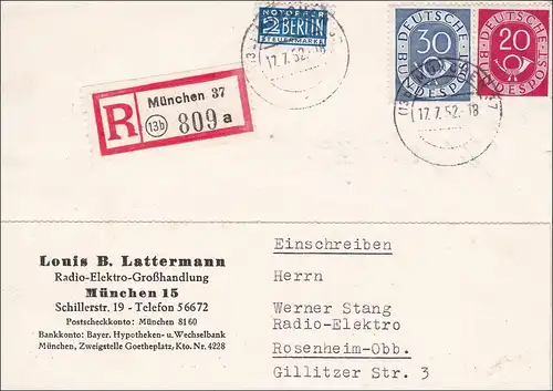 Einschreiben von München nach Rosenheim 1952