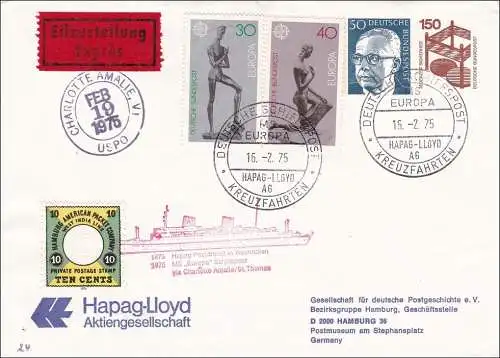 Affaire entière: Lettre du courrier allemand 1975 Hapag-Lloyd