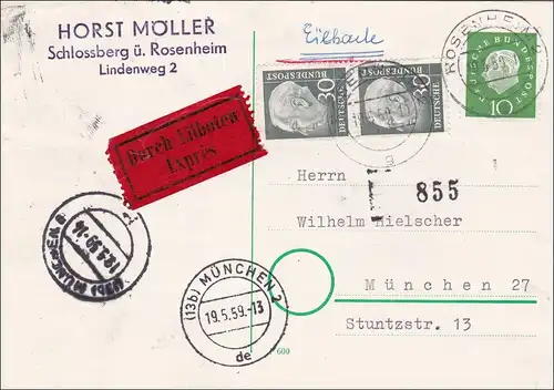 Ganzsache:  als Eilboten von München 1959
