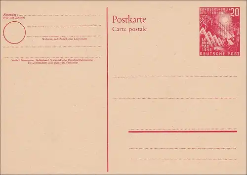 Ganzsache PS02, ungebraucht 1. Bundestag 1949