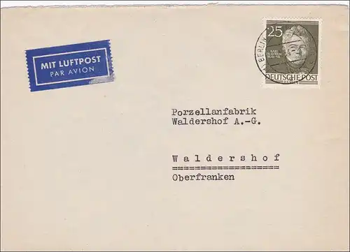 Luftpost Brief 1954 nach Waldershof