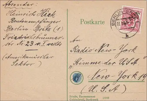 Postkarte 1949 nach USA