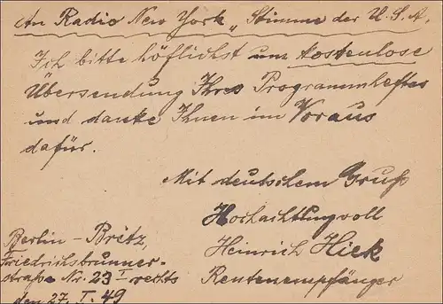 Carte postale 1949 vers États-Unis d'Amérique