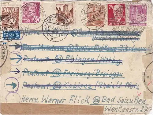 1949 viele Weiterleitungen: B,Freiburg, Ebingen, Koblenz, Bad Salzuflen, Rostock