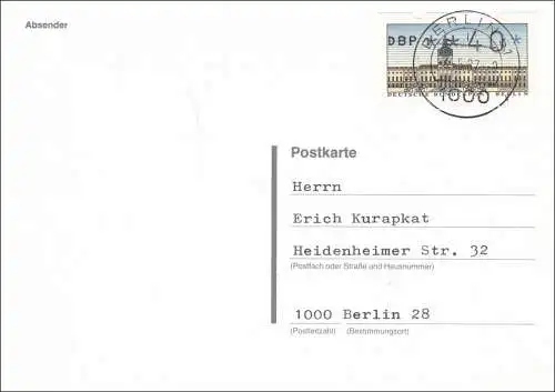 Carte postale Berlin 1987 après rupture - 40 timbre automatique