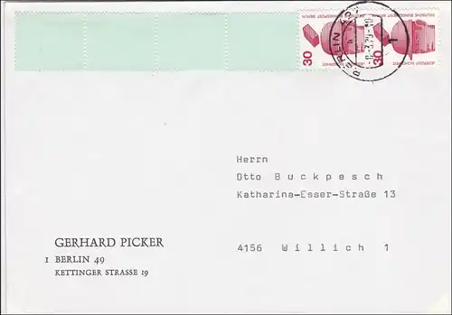 Brief 1979 nach Willich mit Rollenendstreifen