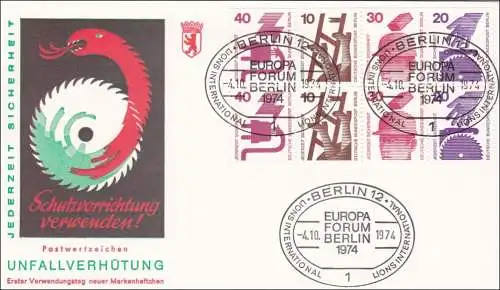 FDC Markenheftchen Unfallverhütung 1974, H Bl. 17