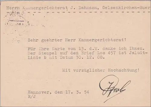 A propos complet de Hanovre vers Gelsenkirchen 1954
