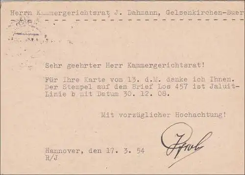 A propos complet de Hanovre vers Gelsenkirchen 1954