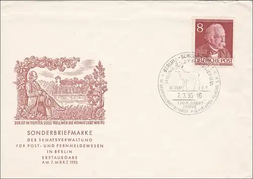 FDC 1953 Philatelistes Hirsch dans le timbre spécial
