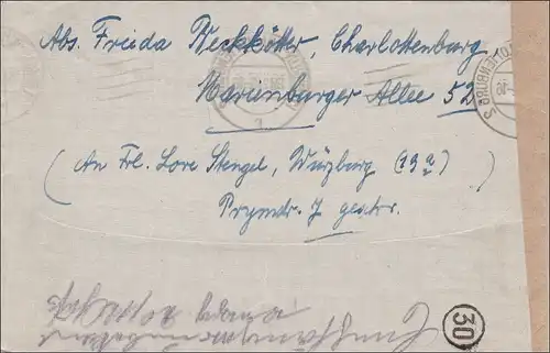 Brief 1948 nach Würzburg und zurück - Zensur