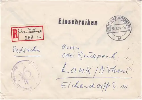 Affaire postale Lettre recommandé 1956 à Lank.