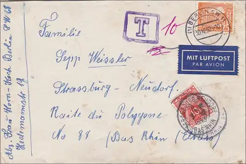 Lettre postale aérienne de Berlin à la France 1952
