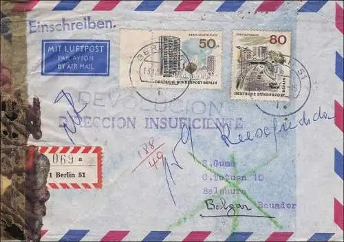 Luftpost Einschreiben von Berlin nach Ecuador
