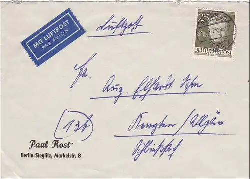 Lettre postale aérienne de 1954 à Kempten