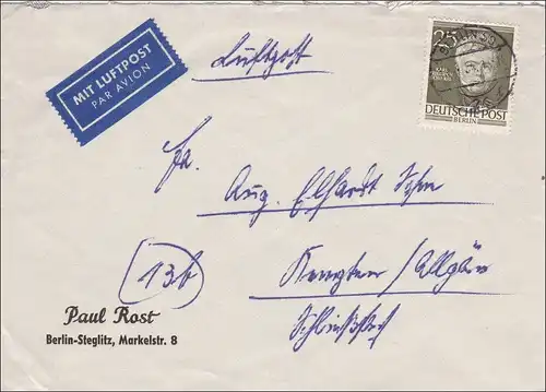 Luftpostbrief von 1954 nach Kempten