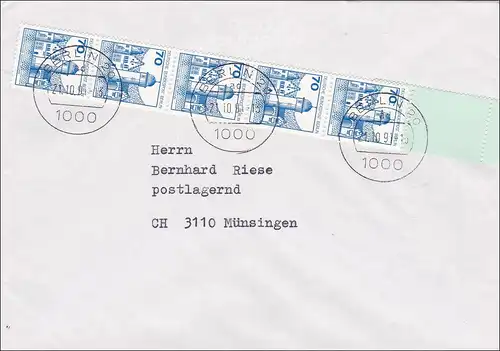 Lettre avec bande de fin de rouleau vers Münsingen 1991