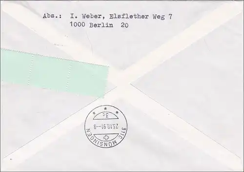 Lettre avec bande de fin de rouleau vers Münsingen 1991