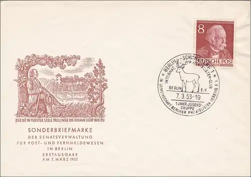 FDC mit Sonderstempel Hirsch 1953