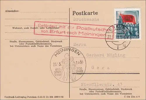 Carte postale/Meiningen 1953 - Envoi de diligences de Erfurt